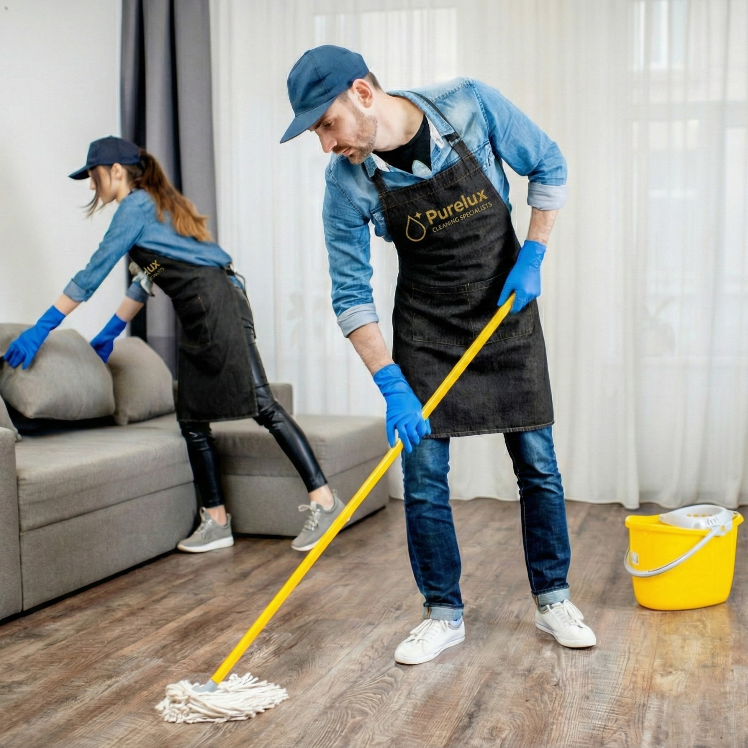 PureLux cleaners mopping a Sydney living room